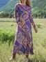 Loose Crew Neck Ethnic Multicolor Block Dress With No