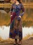 Cotton-Blend Shawl Collar Loose Simple Dress With No