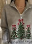 Shawl Collar Casual Christmas Zipper Sweatshirt