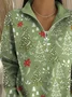 Shawl Collar Zipper Christmas Tree Casual Sweatshirt