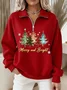 Shawl Collar Zipper Christmas Tree Casual Sweatshirt