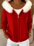 Women's Christmas Classic Fur Collar Zip Hoodie