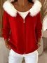 Women's Christmas Classic Fur Collar Zip Hoodie