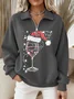 Regular Fit Zipper Christmas Wine Glass Casual Sweatshirt