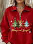 Shawl Collar Zipper Christmas Tree Casual Sweatshirt