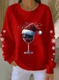Casual Christmas Wine Glass Crew Neck Sweatshirt