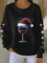 Casual Christmas Wine Glass Crew Neck Sweatshirt