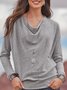 Women's Long Sleeve T-shirt Spring/Fall Wine Red Split Joint Cotton Cowl Neck Daily Going Out Vintage Top
