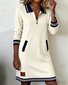 Multicolor Block Shawl Collar Casual Loose Dress With No