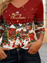 Women's Long Sleeve T-shirt Spring/Fall Red Christmas Snowman Printing Jersey V Neck Daily Going Out Casual Top