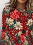 Women's Long Sleeve T-shirt Spring/Fall Red Floral Printing Jersey Crew Neck Daily Going Out Casual Top