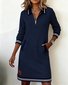Multicolor Block Shawl Collar Casual Loose Dress With No