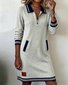 Multicolor Block Shawl Collar Casual Loose Dress With No