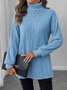 Women's Long Sleeve T-shirt Spring/Fall White Plain Embossed Turtleneck Daily Going Out Casual Top