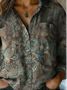 Casual Geometric Shawl Collar Loose Shirt