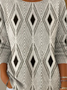 Geometric Casual Loose Crew Neck Knit Top