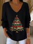 Women's Long Sleeve T-shirt Spring/Fall Red Christmas Printing V Neck Daily Going Out Casual Top