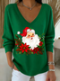 Women's Long Sleeve T-shirt Spring/Fall Green Christmas Printing V Neck Daily Going Out Casual Top