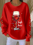 Casual Crew Neck Christmas Wine Glass Printing Sweatshirt