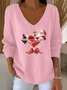 Women's Long Sleeve T-shirt Spring/Fall Red Christmas Printing V Neck Daily Going Out Casual Top