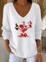 Women's Long Sleeve T-shirt Spring/Fall Red Christmas Printing V Neck Daily Going Out Casual Top