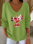 Women's Long Sleeve T-shirt Spring/Fall Red Christmas Printing V Neck Daily Going Out Casual Top