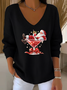 Women's Long Sleeve T-shirt Spring/Fall Red Christmas Printing V Neck Daily Going Out Casual Top