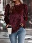 Women's Long Sleeve T-shirt Spring/Fall Wine Red Plain Split Joint Crew Neck Puff Sleeve Daily Going Out Vintage Top