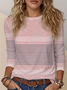 Women's Long Sleeve T-shirt Spring/Fall Pink Striped Printing Jersey Crew Neck Daily Going Out Casual Top