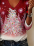 Christmas V Neck Simple Knit Top