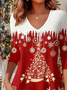 Christmas Simple Loose V Neck Knit Top