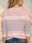 Women's Long Sleeve T-shirt Spring/Fall Pink Striped Printing Jersey Crew Neck Daily Going Out Casual Top