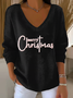 Women's Long Sleeve T-shirt Spring/Fall Red Christmas Printing V Neck Daily Going Out Casual Top