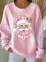 Women's Breast Cancer Awareness Santa Claus Print Ribbed Round-Neck Sweatshirt
