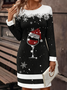 Fluff/Granular Fleece Fabric Christmas Casual Crew Neck Sweater Dress With No