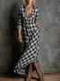 Plaid Shawl Collar Loose Vintage Shirt Dress With No