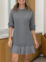 Women's Long Sleeve Autumn Pink Geometric Split Joint Crew Neck Daily Going Out Sexy Mini A-Line Sweater Dress