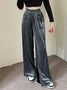 Women's  Elastic Waist H-Line Wide Leg Pants Daily Going Out Pants Pink Casual Split Joint Plain Spring/Fall Pants