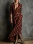 Plaid Shawl Collar Loose Vintage Shirt Dress With No