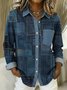 Loose Vintage Faux Denim Print Graphic Shawl Collar Shirt