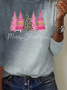 Women's Long Sleeve T-shirt Spring/Fall Gray Christmas Printing Jersey Crew Neck Daily Going Out Casual Top
