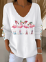 Women's Long Sleeve T-shirt Spring/Fall Pink Christmas Printing V Neck Daily Going Out Casual Top