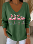 Women's Long Sleeve T-shirt Spring/Fall Pink Christmas Printing V Neck Daily Going Out Casual Top