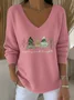 Women's Long Sleeve T-shirt Spring/Fall Green Christmas Printing V Neck Daily Going Out Casual Top