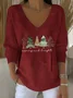 Women's Long Sleeve T-shirt Spring/Fall Green Christmas Printing V Neck Daily Going Out Casual Top