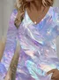 Women's Long Sleeve T-shirt Spring/Fall As Picture Abstract Printing Jersey V Neck Daily Going Out Casual Top