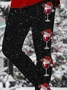 Printing Christmas Wine Glass Casual Tight Leggings