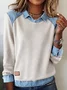 Women'S Casual Lapel Denim Stitching Pullover Sweatshirt