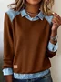 Women'S Casual Lapel Denim Stitching Pullover Sweatshirt