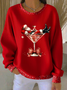 Christmas Wine Glass Loose Printing Casual Sweatshirt
